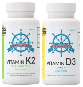 Zestaw Navigator Witamina D3 10000 IU 180 kapsułek + K2 MK-7 200 μg 90 kapsułek - Układ Kostny Immunologiczny Krążenie
