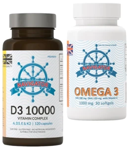 ZESTAW - Witamina D3 10000 Complex 120 kapsułek + OMEGA 30 KAPS GRATIS