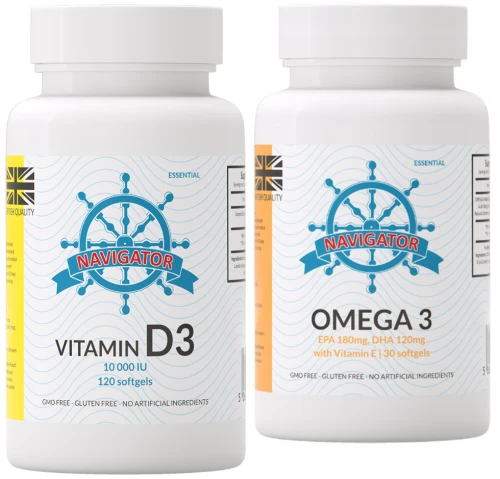 ZESTAW - Navigator Witamina D3 10000 IU 120 kaps. + OMEGA 30 KAPS GRATIS (id: 7785)