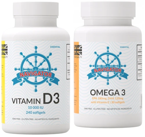 ZESTAW - Witamina D3 10000 IU 240 kapsułek miękkich (softgels) + OMEGA 30 KAPS GRATIS (id: 7786)
