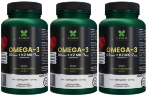 3 x Lanco Nutritions Omega-3 + D3 K2 60 kapsułek - Serce Stawy Kości
