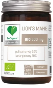 Lion’s Mane BIO ekstrakt 30/20 500mg 50 kapsułek VEGE, BeOrganic