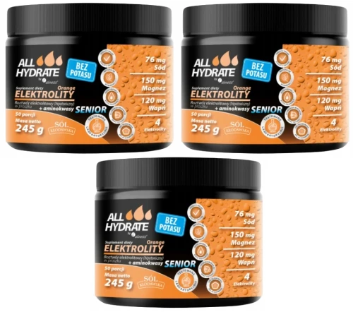 Zestaw 3x - ALLHydrate, Elektrolity Senior + aminokwasy BEZ POTASU, Aliness