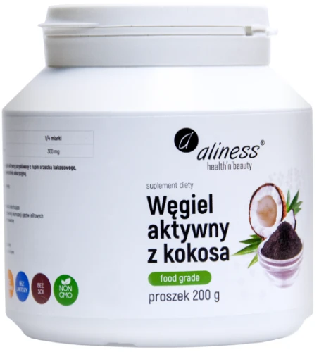 Węgiel aktywny z kokosa FOOD GRADE 200g proszek, Aliness