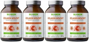 Zestaw 4x - Kolagen wołowy typu I, II, III proszek 225 g, Biowen