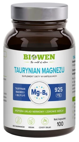 Taurynian magnezu z witaminą B6 (P-5-P) - 100 kapsułek, Biowen