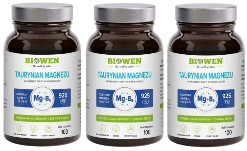 Zestaw 3x - Taurynian magnezu z witaminą B6 (P-5-P) 100 kapsułek, Biowen