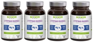 Zestaw 4x - Cytrynian magnezu 825 mg z witaminą B6 (P-5-P) 100 kapsułek, Biowen