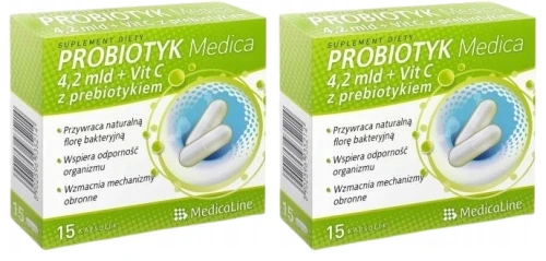 Zestaw 2x - Probiotyk Medica 4,2 mld + VitC z prebiotykiem, Medicaline