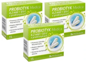 Zestaw 3x - Probiotyk Medica 4,2 mld + VitC z prebiotykiem, Medicaline