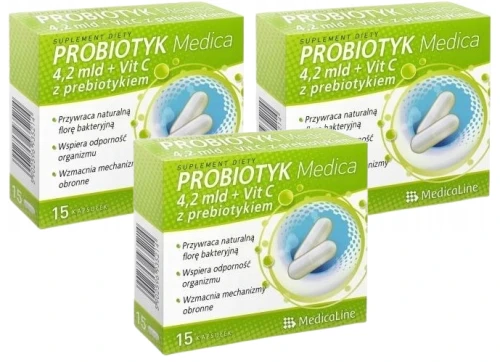 Zestaw 3x - Probiotyk Medica 4,2 mld + VitC z prebiotykiem, Medicaline