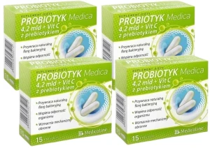 Zestaw 4x - Probiotyk Medica 4,2 mld + VitC z prebiotykiem, Medicaline