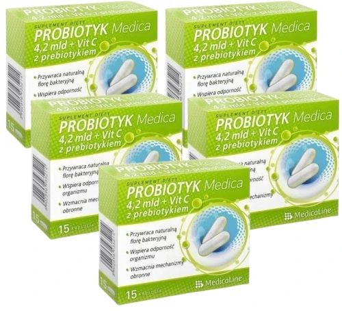Zestaw 5x - Probiotyk Medica 4,2 mld + VitC z prebiotykiem, Medicaline
