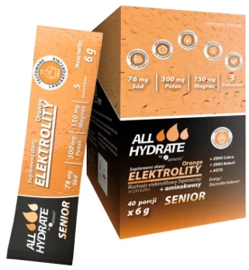 ALLHydrate, Elektrolity STICK Senior Orange 6g, 40 saszetek, Aliness