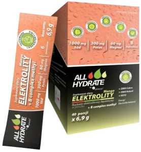 ALLHydrate, Elektrolity STICK Mango + B complex methyl 6,9g, 40 saszetek, Aliness