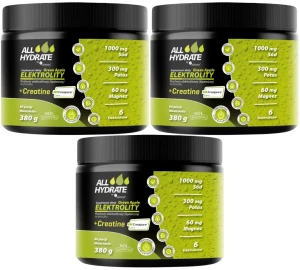 Zestaw 3x - ALLHydrate Elektrolity + Creatine Zielone jabłko 380g 40 porcji, Aliness