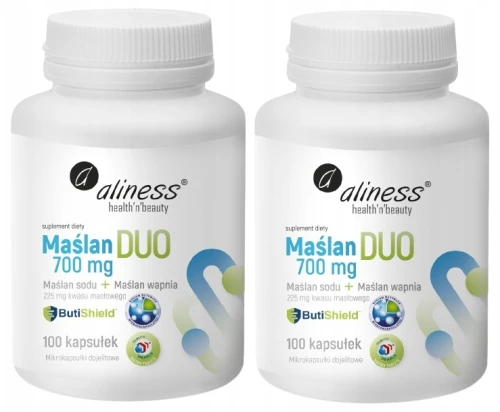 Zestaw 2x - Maślan DUO 700mg (wapnia+sodu) 225mg kwasu masłowego x 100 vege kaps, Aliness