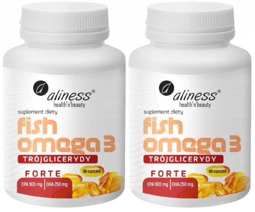 Zestaw 2x - Fish Omega 3 FORTE Trójglicerydy 500/250mg 90 kapsułek, Aliness