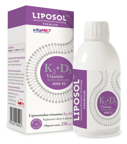 Liposol, Liposomalna Witamina K2 (Vita MK7) 100 uq + D3 4000 IU 250 ml, Aliness