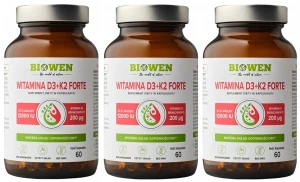 Biowen Witamina D3+K2 Forte 12 000 IU 3x60 Kapsułek – Wsparcie Odporności i Kości, Zestaw