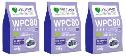 3 x BeOrganic WPC 80 Białko BIO w proszku o smaku jagodowym, Medicaline (id: 8607)