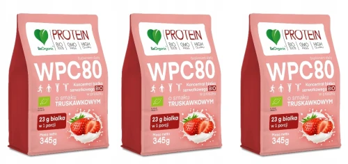 3 x BeOrganic WPC 80 Białko BIO w proszku o smaku truskawkowym, Medicaline (id: 8609)