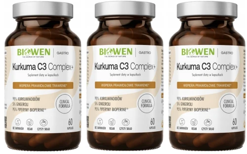 Zestaw 3x  - NOWA WERSJA - Kurkuma C3 Complex+ 60 kapsułek, Biowen