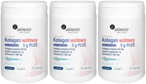 Zestaw 3x - Aliness Kolagen wołowy 5 g PLUS Witamina C - Ruch Kości Stawy