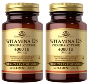 Solgar Witamina D3 4000 IU (100 μg) 2 sztuki - łącznie 120 kapsułek - Odporność Wchłanianie Żelaza Mięśnie Zestaw
