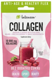 Intenson Kolagen o smaku rabarbarowym + kwas hialuronowy  11,5g Skóra Włosy Paznokcie