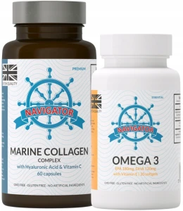 Zestaw  - Kolagen Morski 500 mg, 60 kapsułek, Navigator + OMEGA 3 30KAPS. GRATIS
