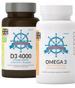 Zestaw - Cztery Pory Roku. Witamina D3 4000 Complex 90 kapsułek, Navigator + OMEGA 3 30 KAPS. GRATIS