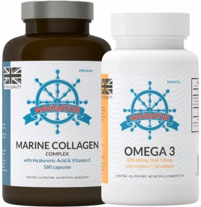 Zestaw - Kolagen Morski 500 mg, 180 kapsułek, Navigator + OMEGA 30KAPS. GRATIS