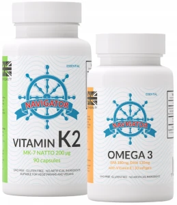 Zestaw - Witamina K2 MK7 NATTO 200mcg 90kaps. Navigator + OMEGA 3 GRATIS