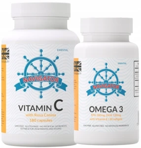 Zestaw - Witamina C 500 mg 180 kaps., Navigator + OMEGA 3 30 KAPSUŁEK GRATIS