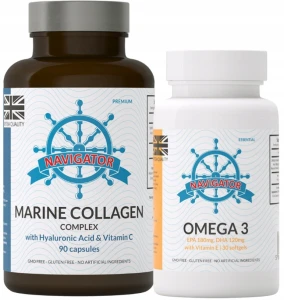 Zestaw - Kolagen Morski 500 mg, 90 kapsułek, Navigator + OMEGA 3 30KAPS. GRATIS