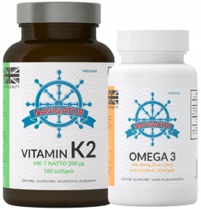 Zestaw - Witamina K2 MK-7 200 μg, 180 kaps., Navigator + OMEGA 3 GRATIS