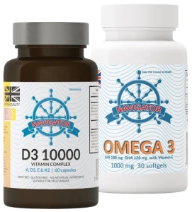Zestaw - Cztery Pory Roku. Witamina D3 10000 Complex, 60 kapsułek, Navigator + OMEGA 3 GRATIS