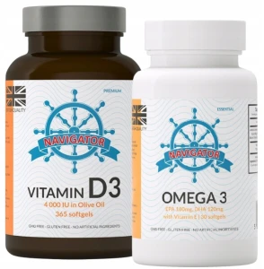Zestaw - Witamina D3 4000 IU 365 kapsułek, Navigator + OMEGA 3 GRATIS