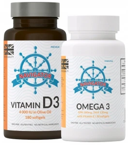 Zestaw - Witamina D3 4000 IU 180 kapsułek, Navigator + OMEGA 3 GRATIS