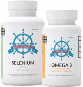 Zestaw - Selenium 200 mcg 120 kapsułek, Navigator + OMEGA 3 GRATIS