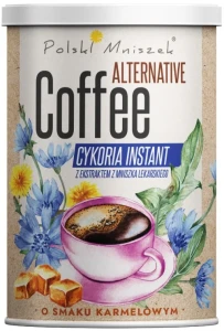 Polski Mniszek Kawa z Cykorii instant z ekstraktem z korzenia Mniszka lekarskiego o smaku karmelowym 150 g - Bezkofeinowa Naturalny skład