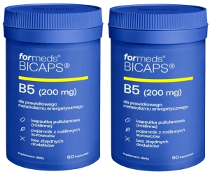 Formeds BICAPS B5 – Witamina B5 Kwas pantotenowy 200 mg 2x 60 kapsułek Energia Zmęczenie Układ nerwowy Nerwy  Zestaw