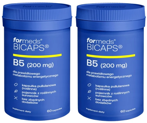 Formeds BICAPS B5 – Witamina B5 Kwas pantotenowy 200 mg 2x 60 kapsułek Energia Zmęczenie Układ nerwowy Nerwy  Zestaw (id: 9081)