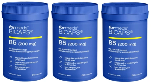 Formeds BICAPS B5 – Witamina B5 Kwas pantotenowy 200 mg 3x 60 kapsułek Energia Zmęczenie Układ nerwowy Nerwy  Zestaw (id: 9082)