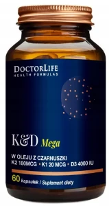 Doctor Life Mega K2 200mcg + D3 4000iu w Oleju z Czarnuszki 60 kapsułek - Krążenie Krzepliwość Odporność Serce 