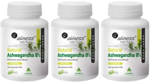 Zestaw 3x - Aliness Ashwagandha 555 mg 9% 100 kapsułek VEGE - Układ Nerwowy Stres Sen Relaks