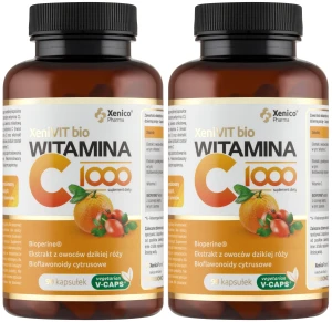 Zestaw 2x Xenico XeniVIT Bio Witamina C 1000 90 kapsułek Vcaps® - Odporność Układ Nerwowy Naczynia Krwionośne Skóra