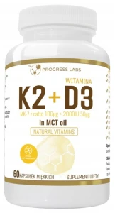 Progress Labs WITAMINA K2 MK-7 100mcg + D3 50mcg 2000IU w oleju MCT NATURAL VITAMINS Mocne kości