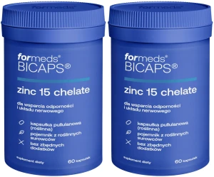 Zestaw 2x ForMeds BICAPS Zinc 15 Chelate 60 kapsułek - Odporność Układ Nerwowy Skóra Płodność